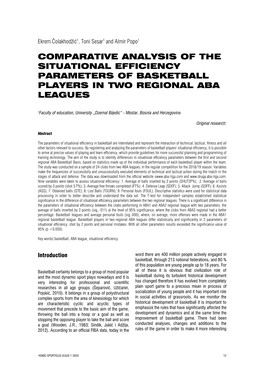 Comparative Analysis of the Situational Efficiency Parameters of Basketball Players in Two Regional Aba Leagues
