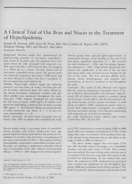 A Clinical Trial of Oat Bran and Niacin in the Treatment of Hyperlipidemia Joseph M