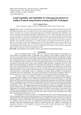 Land Capability and Suitability in Vizianagaram District of Andhra Pradesh Using Remote Sensing and GIS Techniques