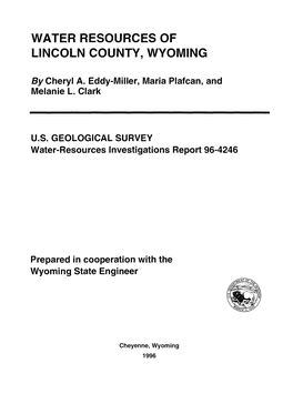 Water Resources of Lincoln County, Wyoming