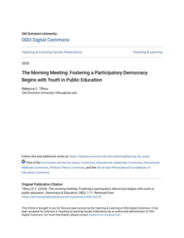 The Morning Meeting: Fostering a Participatory Democracy Begins with Youth in Public Education