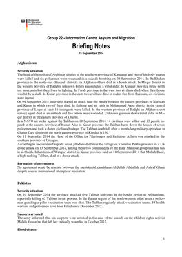 Briefing Notes 15 September 2014