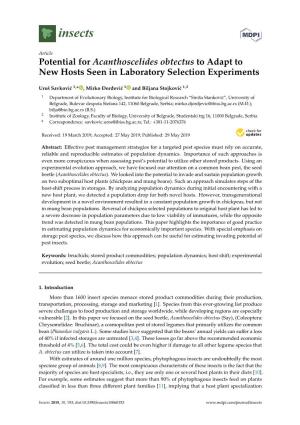 Potential for Acanthoscelides Obtectus to Adapt to New Hosts Seen in Laboratory Selection Experiments