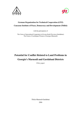 Potential for Conflict Related to Land Problems in Georgia's Marneuli and Gardabani Districts