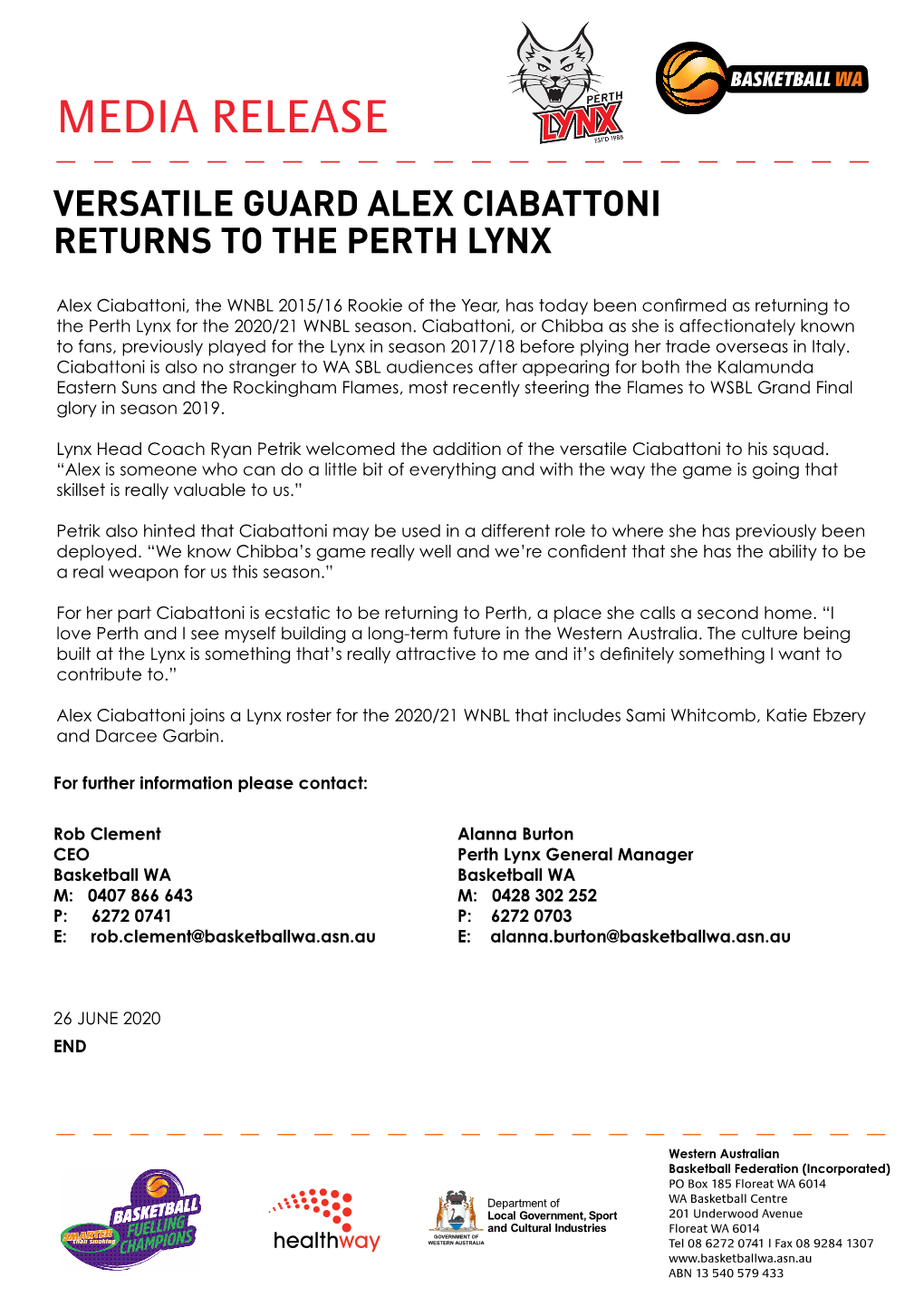 Media Release Perth Lynx