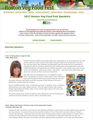 Boston Veg Food Fest Speakers 2017