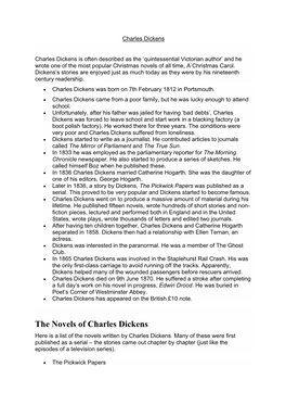 The Novels of Charles Dickens Here Is a List of the Novels Written by Charles Dickens