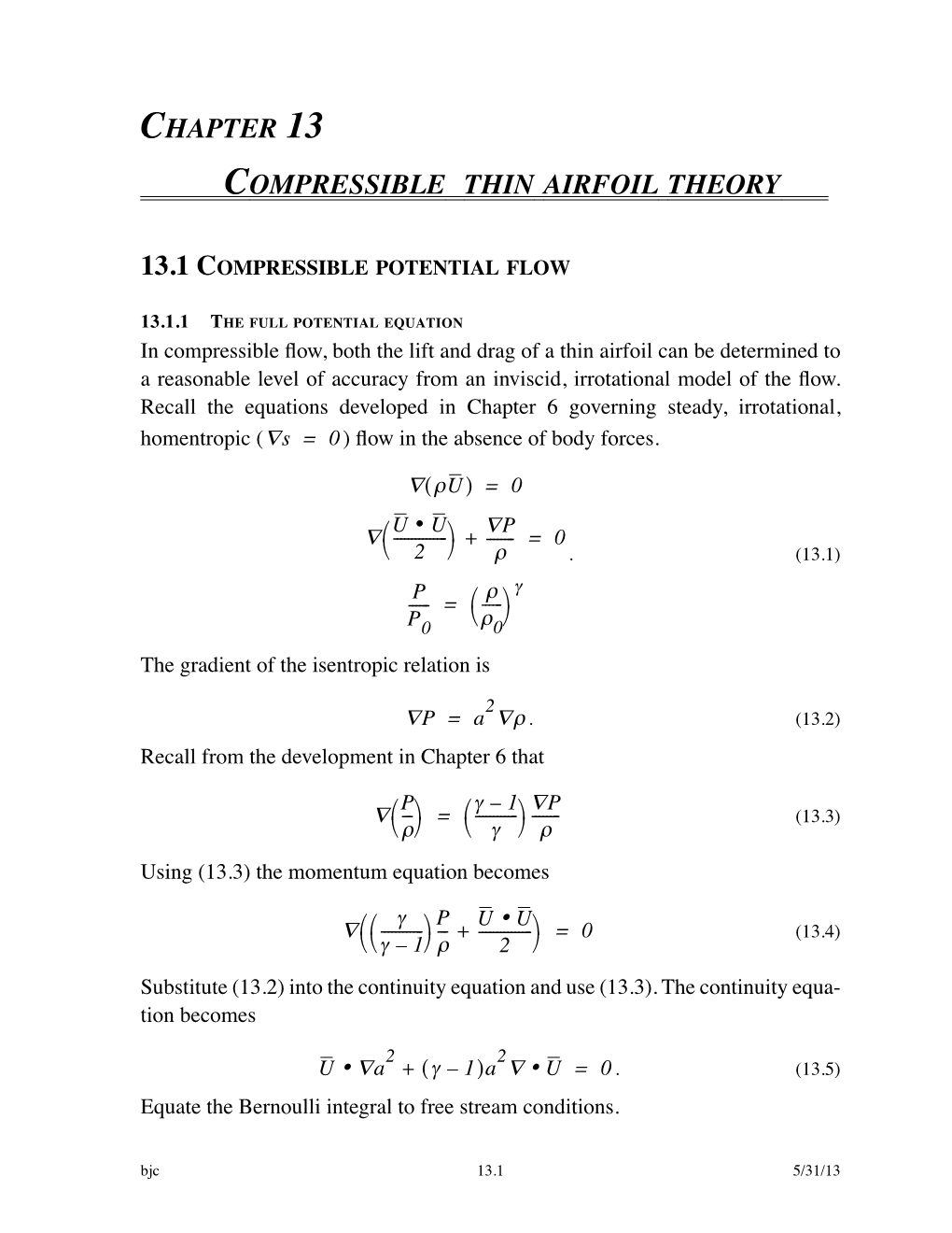 Chapter 13 Compressible Thin Airfoil Theory