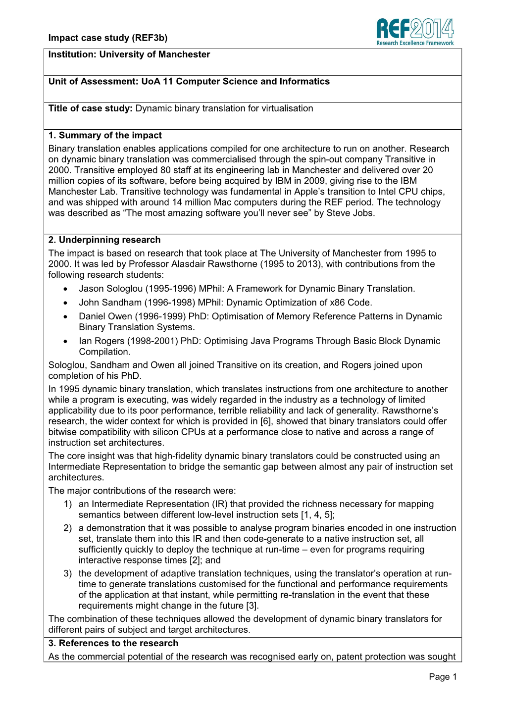 Impact Case Study (Ref3b) Institution: University of Manchester