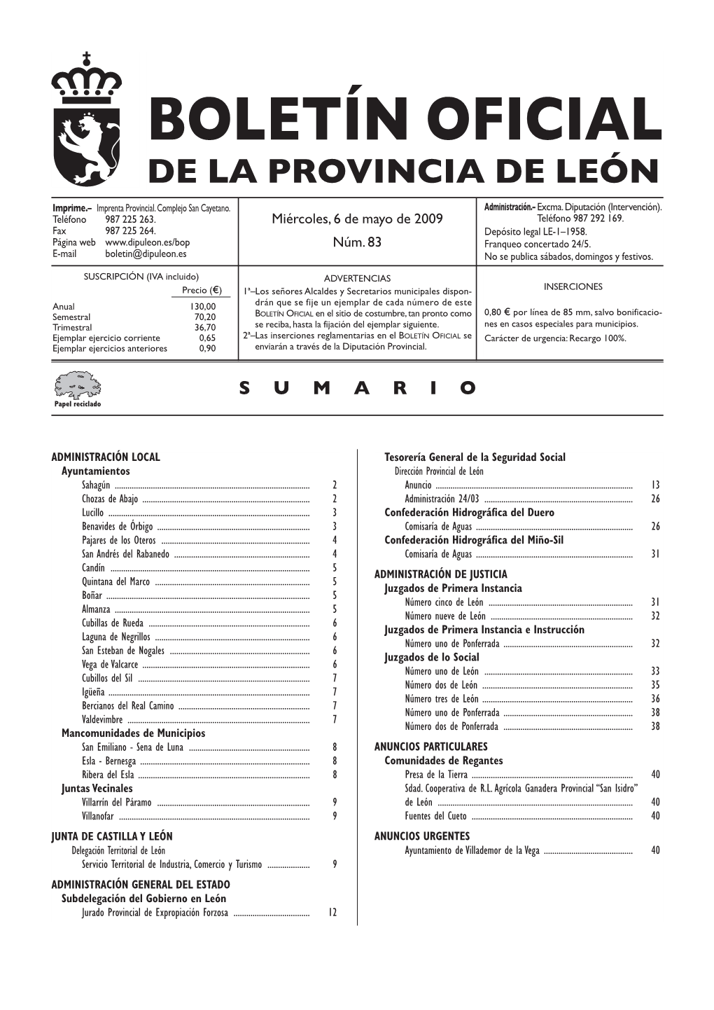 Boletín Oficial De La Provincia De León