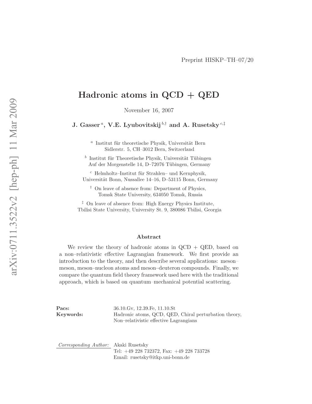 Hadronic Atoms in QCD +