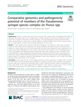 Comparative Genomics and Pathogenicity Potential of Members of the Pseudomonas Syringae Species Complex on Prunus Spp Michela Ruinelli1, Jochen Blom2, Theo H