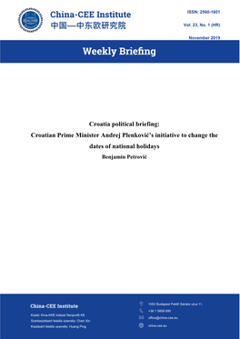 Croatia Political Briefing: Croatian Prime Minister Andrej Plenković's