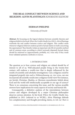 The Real Conflict Between Science and Religion: Alvin Plantinga's Ignoratio Elenchi Herman Philipse