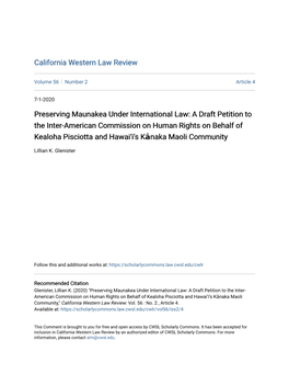 Preserving Maunakea Under International Law: a Draft Petition To