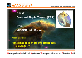 N E W Personal Rapid Transit (PRT) from MISTER Ltd., Poland