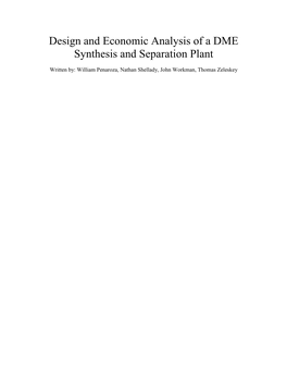 Design and Economic Analysis of a DME Synthesis and Separation Plant