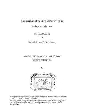 Geologic Map of the Upper Clark Fork Valley Southwestern Montana