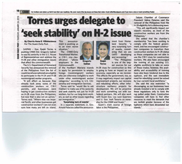 Torres Urges Delegate to Seek Stability on H-2B- Postguam