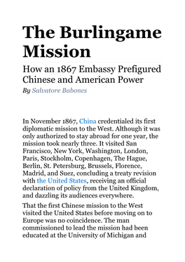 The Burlingame Mission How an 1867 Embassy Prefigured Chinese and American Power by Salvatore Babones