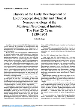 History of the Early Development of Electroencephalography and Clinical Neurophysiology at the Montreal Neurological Institute: the First 25 Years 1939-1964