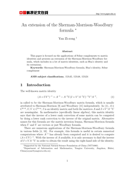 An Extension of the Sherman-Morrison-Woodbury Formula ∗