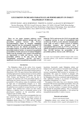 Leucokinin Increases Paracellular Permeability in Insect Malpighian Tubules