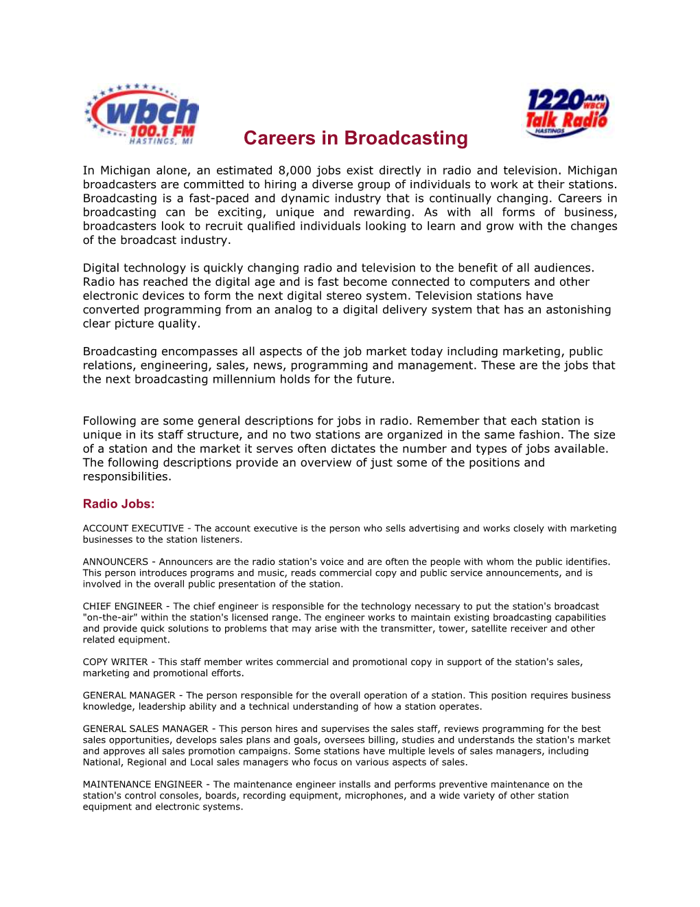 Careers in Broadcasting