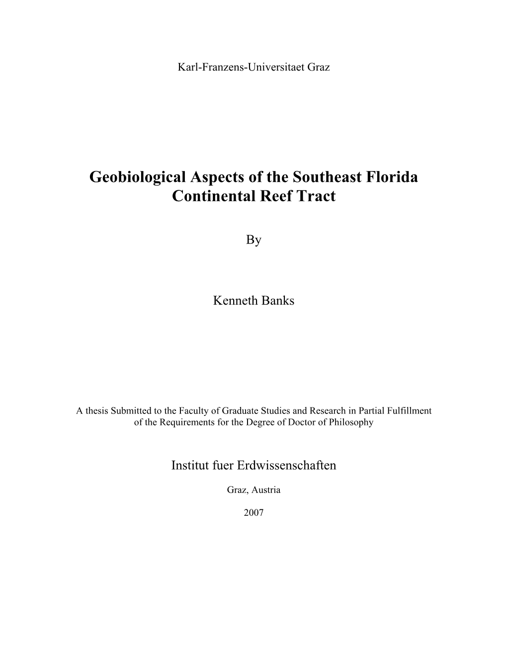 Geobiological Aspects of the Southeast Florida Continental Reef Tract