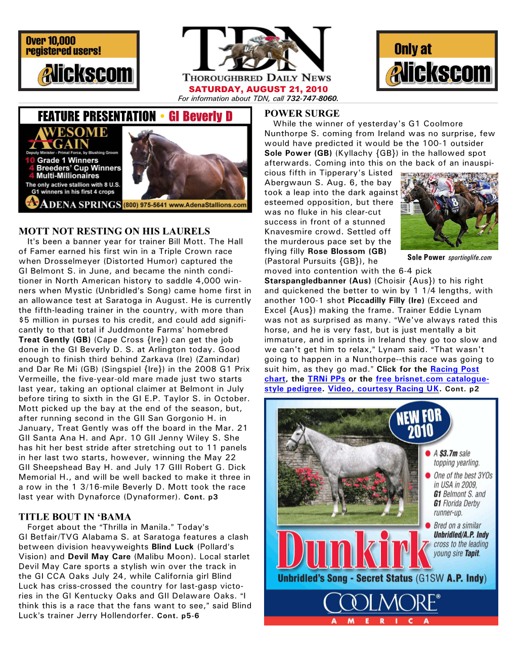 FEATURE PRESENTATION • GI Beverly D While the Winner of Yesterday's G1 Coolmore Nunthorpe S