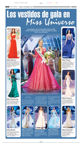 Las Finalistas Del Certamen Miss Universo 2012 Lucieron Espectaculares Vestidos De Gala, Los Cuales Fueron Muy Criticados