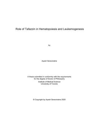 Role of Tafazzin in Hematopoiesis and Leukemogenesis