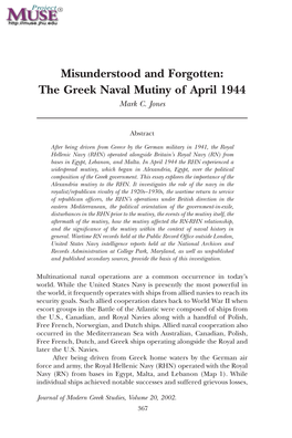 Misunderstood and Forgotten: the Greek Naval Mutiny of April 1944 Mark C