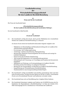 Gesellschaftsvertrag Der Wirtschaftsförderungsgesellschaft Für Den Landkreis Hersfeld-Rotenburg