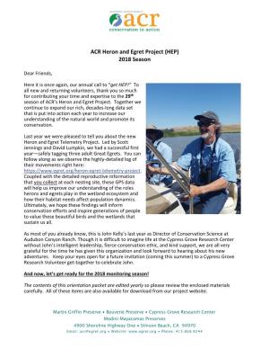 ACR Heron and Egret Project (HEP) 2018 Season