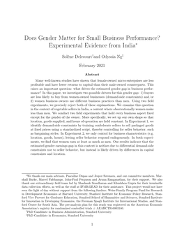 Does Gender Matter for Small Business Performance? Experimental Evidence from India∗