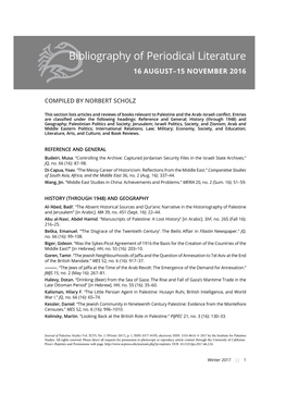 Bibliography of Periodical Literature 16 AUGUST–15 NOVEMBER 2016