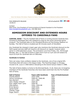 Admission Discount and Extended Hours Offered to Cardinals Fans