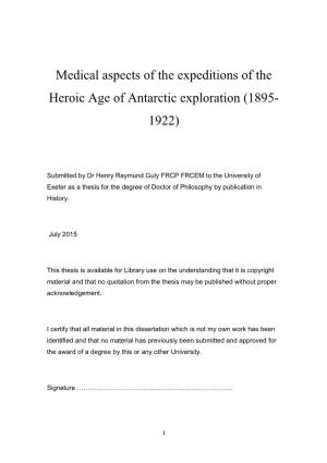 Medical Aspects of the Expeditions of the Heroic Age of Antarctic Exploration (1895- 1922)