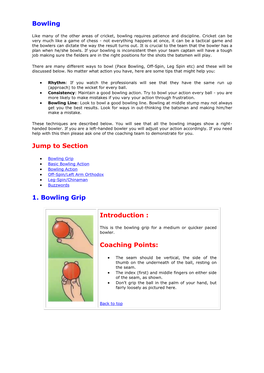 Bowling Jump to Section 1. Bowling Grip Introduction : Coaching Points