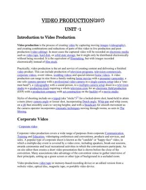 Video Production(207) Unit -1