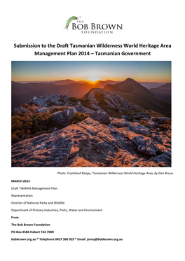 Submission to the Draft Tasmanian Wilderness World Heritage Area Management Plan 2014 – Tasmanian Government