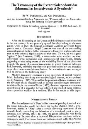 The Taxonomy of the Extant Solenodontidae (Mammalia