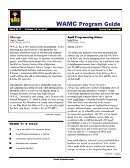WAMC Program Guide April 2013 - Volume 19 Issue 4 Spring Has Sprung!