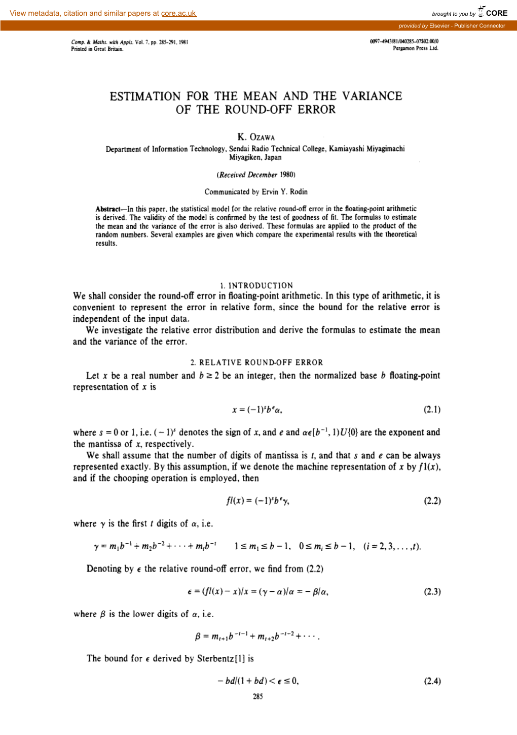 Estimation for the Mean and the Variance of the Round-Off Error