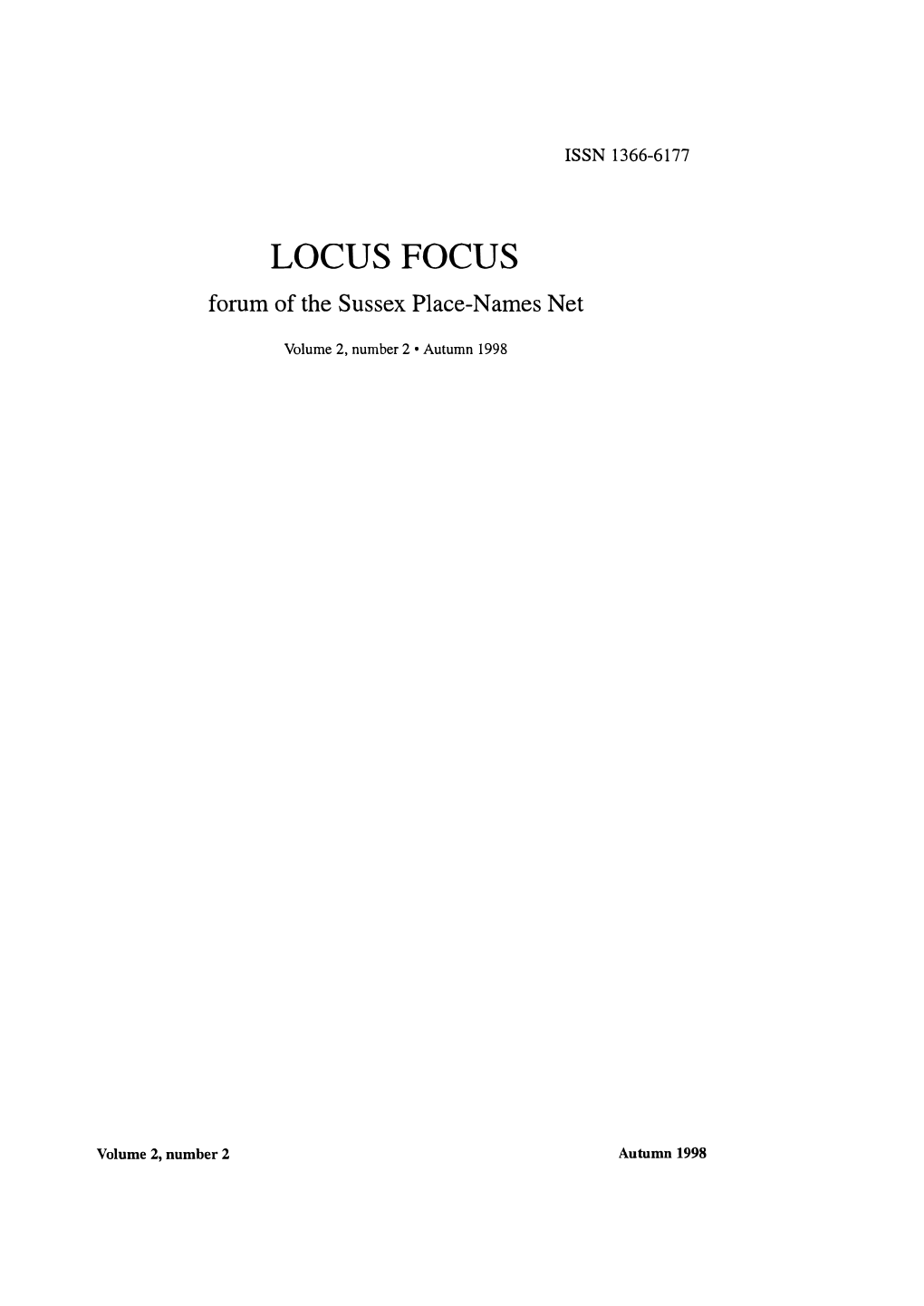 LOCUS FOCUS Forumof the Sussex Place-Names Net