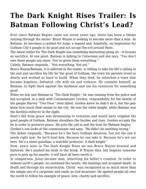 The Dark Knight Rises Trailer: Is Batman Following Christ&#8217