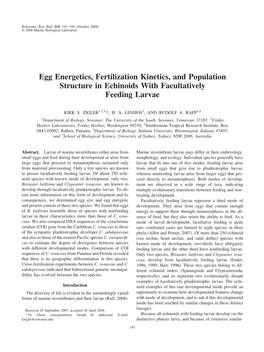 Egg Energetics, Fertilization Kinetics, and Population Structure in Echinoids with Facultatively Feeding Larvae