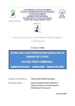 Etude Sur L'electrification Rurale De La Region De L