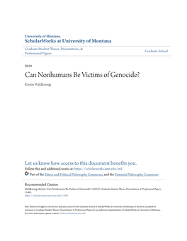 Can Nonhumans Be Victims of Genocide? Kirstin Waldkoenig